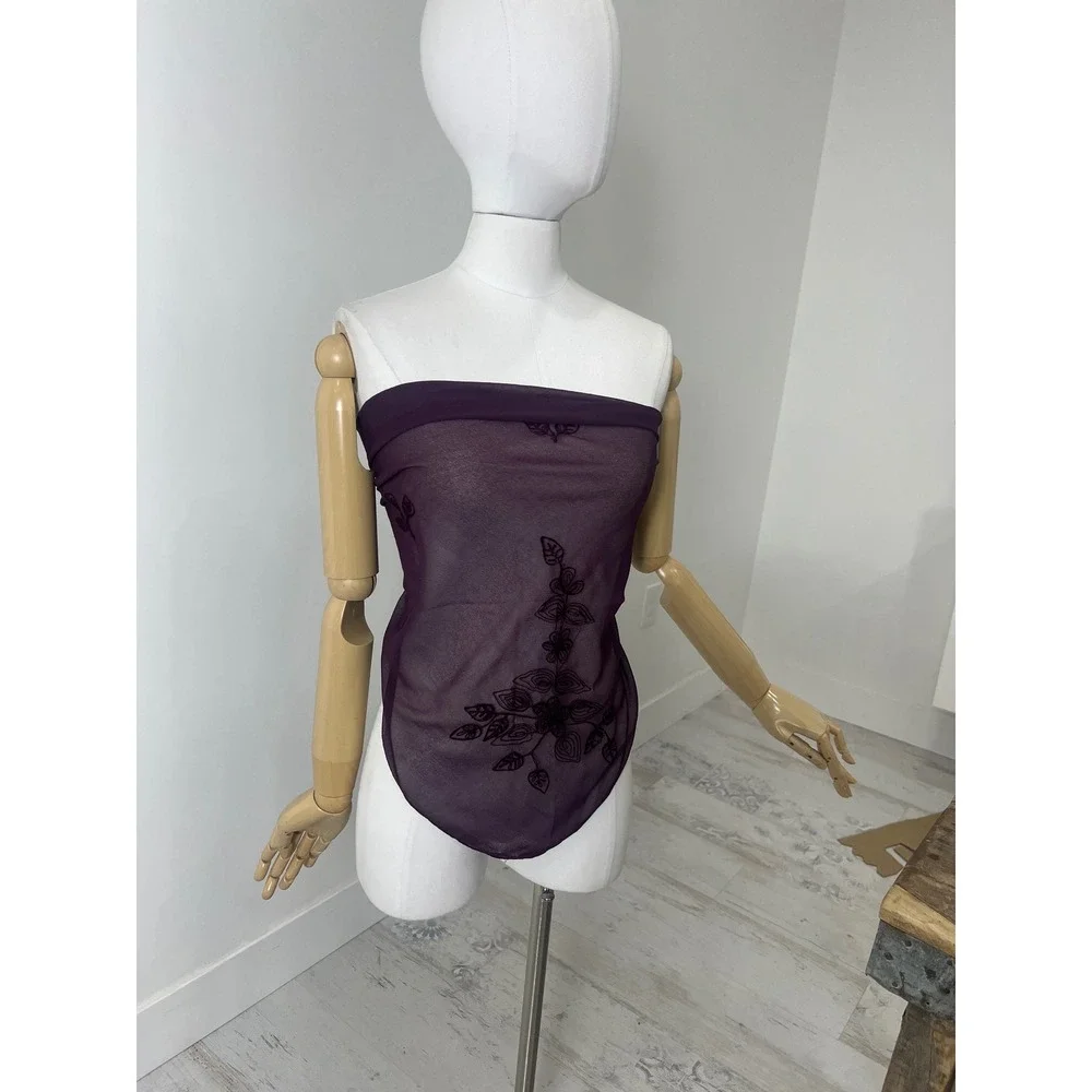 Purple Embroidered Sheer Scarf Wrap